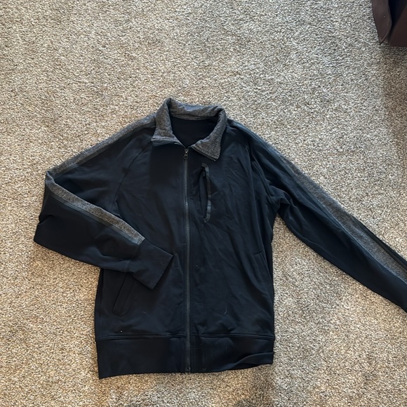 Lululemon Mens Full Zip Jacket Black & Jacquard Pattern Chest Zip Pocket Size L - Picture 1 of 4